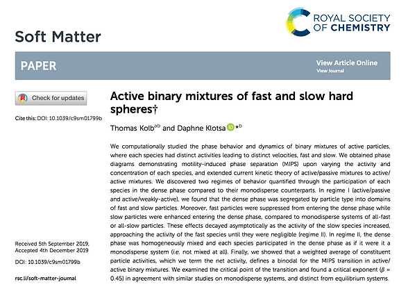 Tom Kolb's Paper Published in Soft Matter